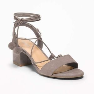 Old Navy low block heel suede lace-up sandals NWT
